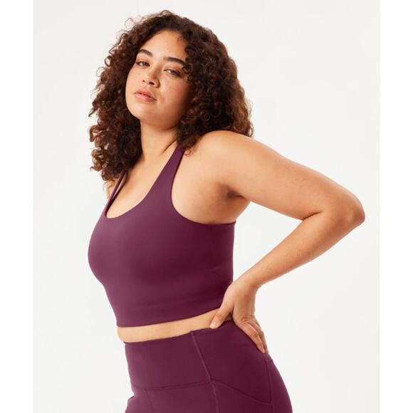 Girlfriend Collective Paloma Racerback Sports Bra in Plum, Size Large - Picture 2 of 7